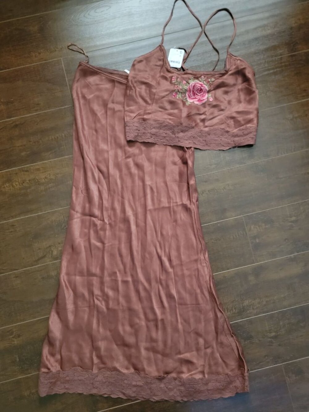 Free People Savino Maxi Skirt Set Romance Embroidered Satin Lace 90s Womens S - Picture 3 of 11